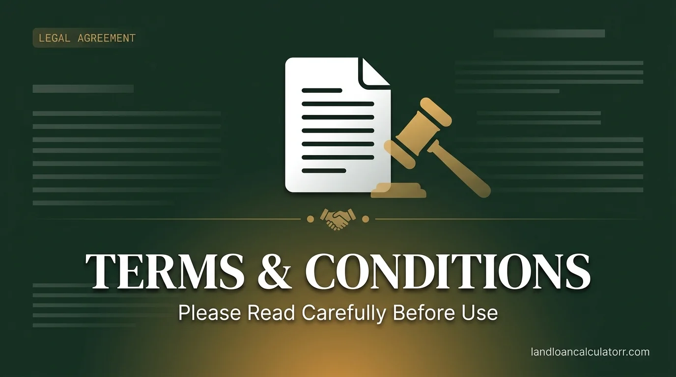 Terms & Conditions - Land Loan Calculator - Educational estimates only, no financial advice, copyright protected content. Visit landloancalculatorr.com/terms-conditions/