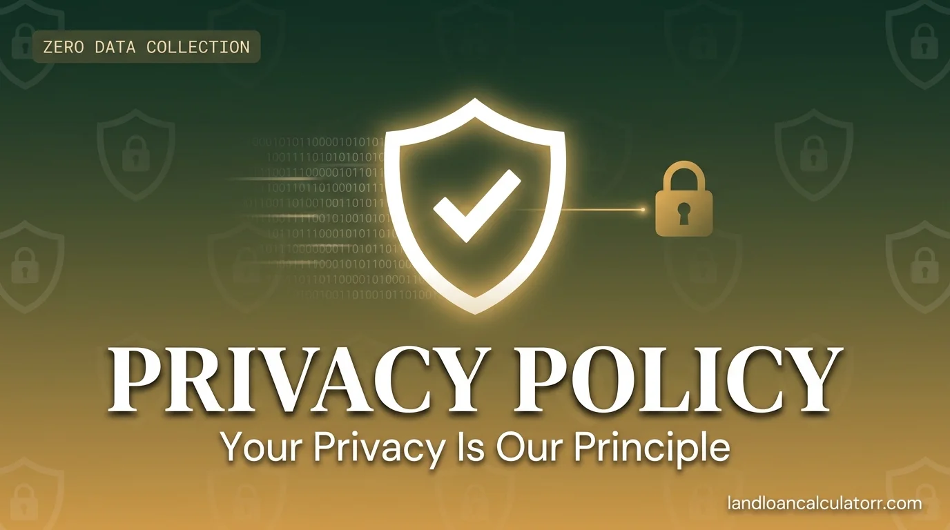Privacy Policy - Land Loan Calculator - Zero data collection, no tracking cookies, no personal data stored. Your privacy is our principle. Visit landloancalculatorr.com/privacy-policy/