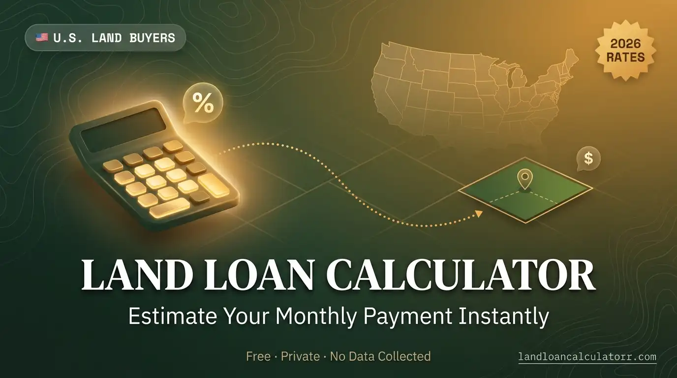 Land Loan Calculator - Free U.S. land loan estimation tool. Estimate monthly payments for raw, unimproved, and improved land instantly. Visit landloancalculatorr.com
