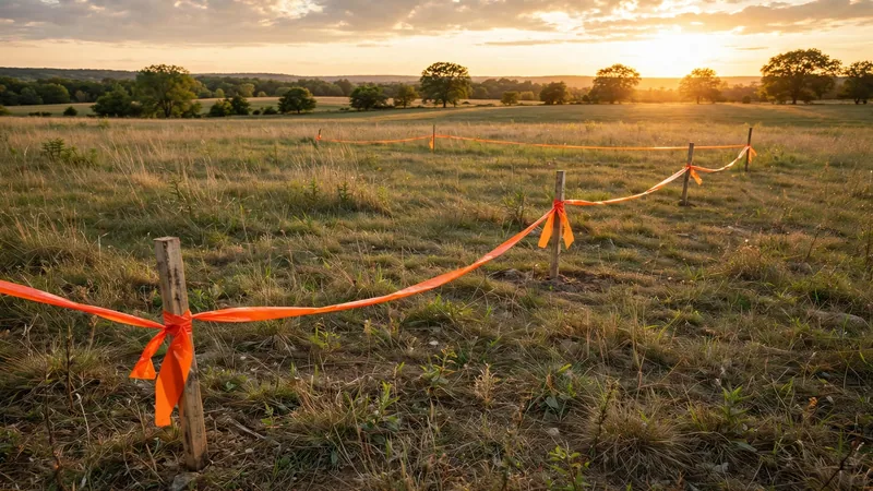 Survey stakes on a rural land parcel where a down payment for a land loan is required