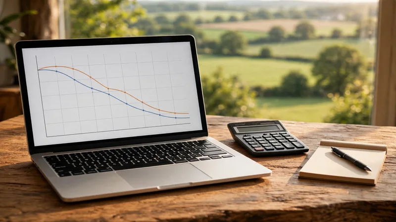 Worked example of a down payment for land loan calculator estimate on a laptop