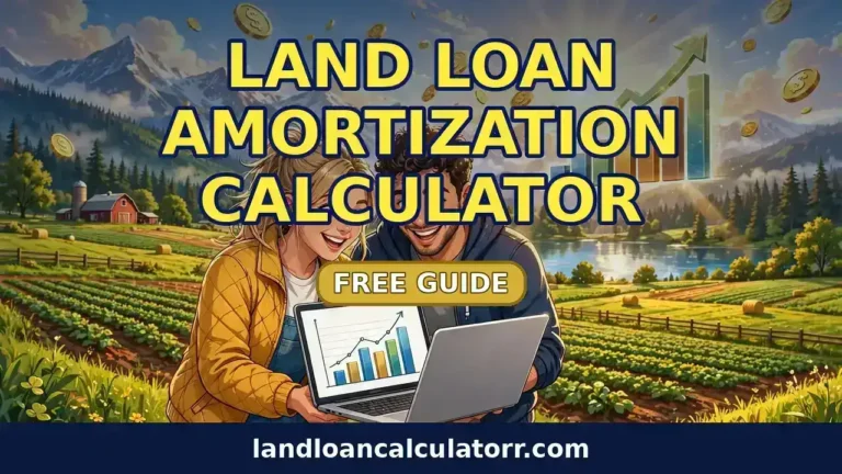 Land loan amortization calculator showing payment schedule on laptop