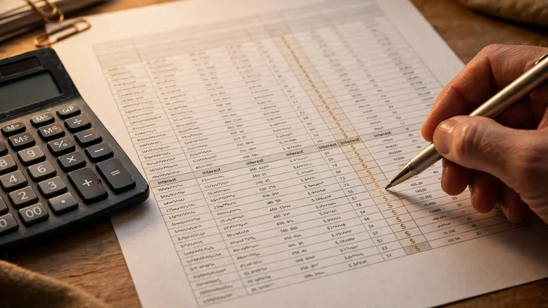 Land loan amortization calculator schedule showing interest and principal split per payment