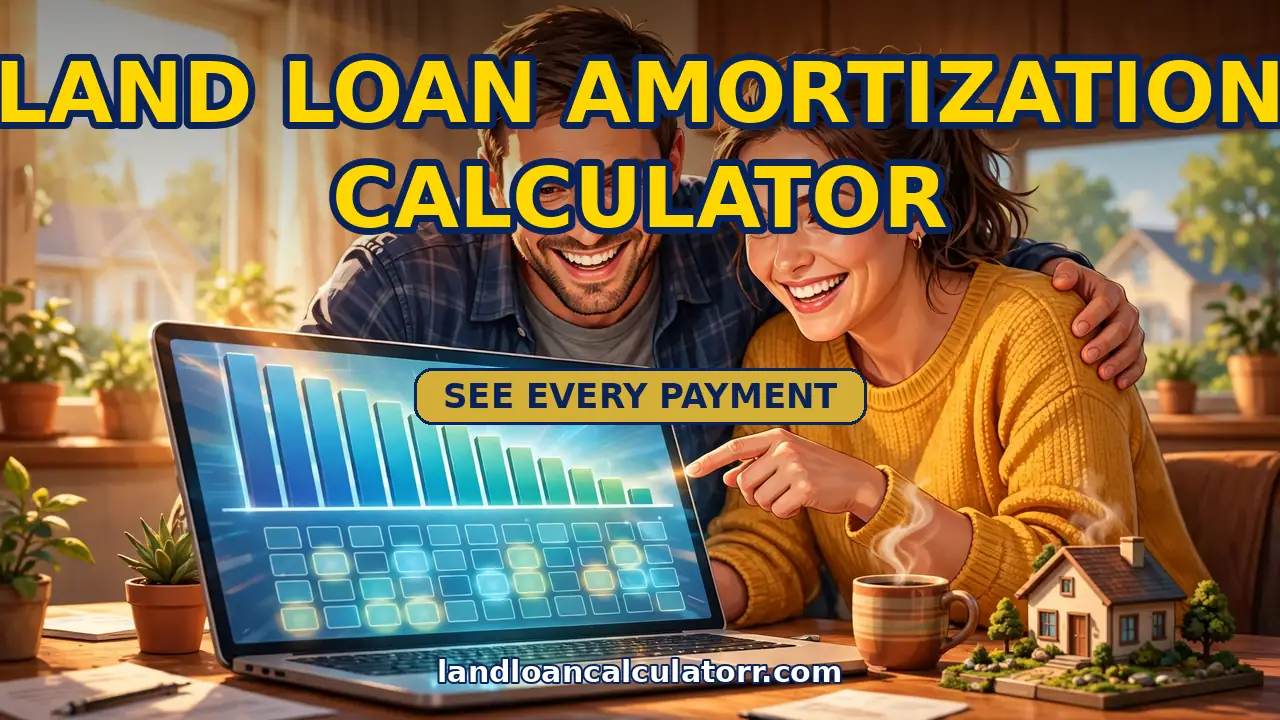 Land loan amortization schedule calculator tool showing payment schedule with descending balance bars