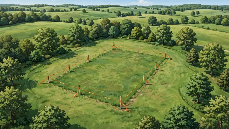 Survey stakes marking a vacant land parcel for a land loan application